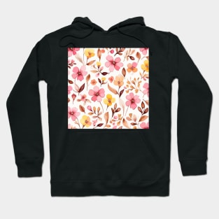 Pink Yellow Brown Floral Pattern on White Hoodie